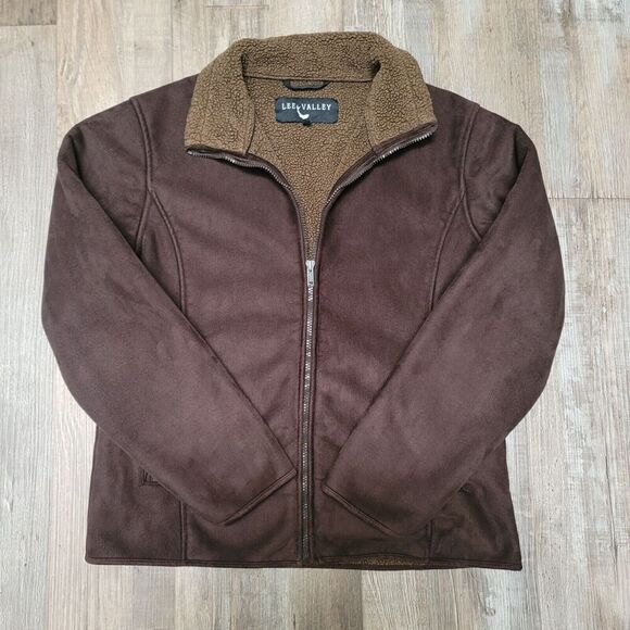 Lee Valley Faux Suede Bomber Jacket Sherpa Lined Zip Up Brown Men’s Medium - Picture 1 of 9